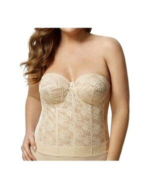 Elila 6621 Strapless Longline Underwire Lace Bra, Nude, size 46E